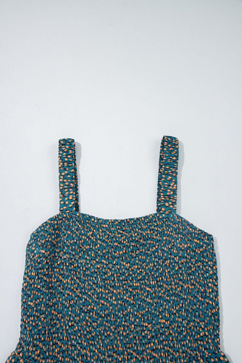 Floral Print Smocked High Waist Square Neck Jumpsuit