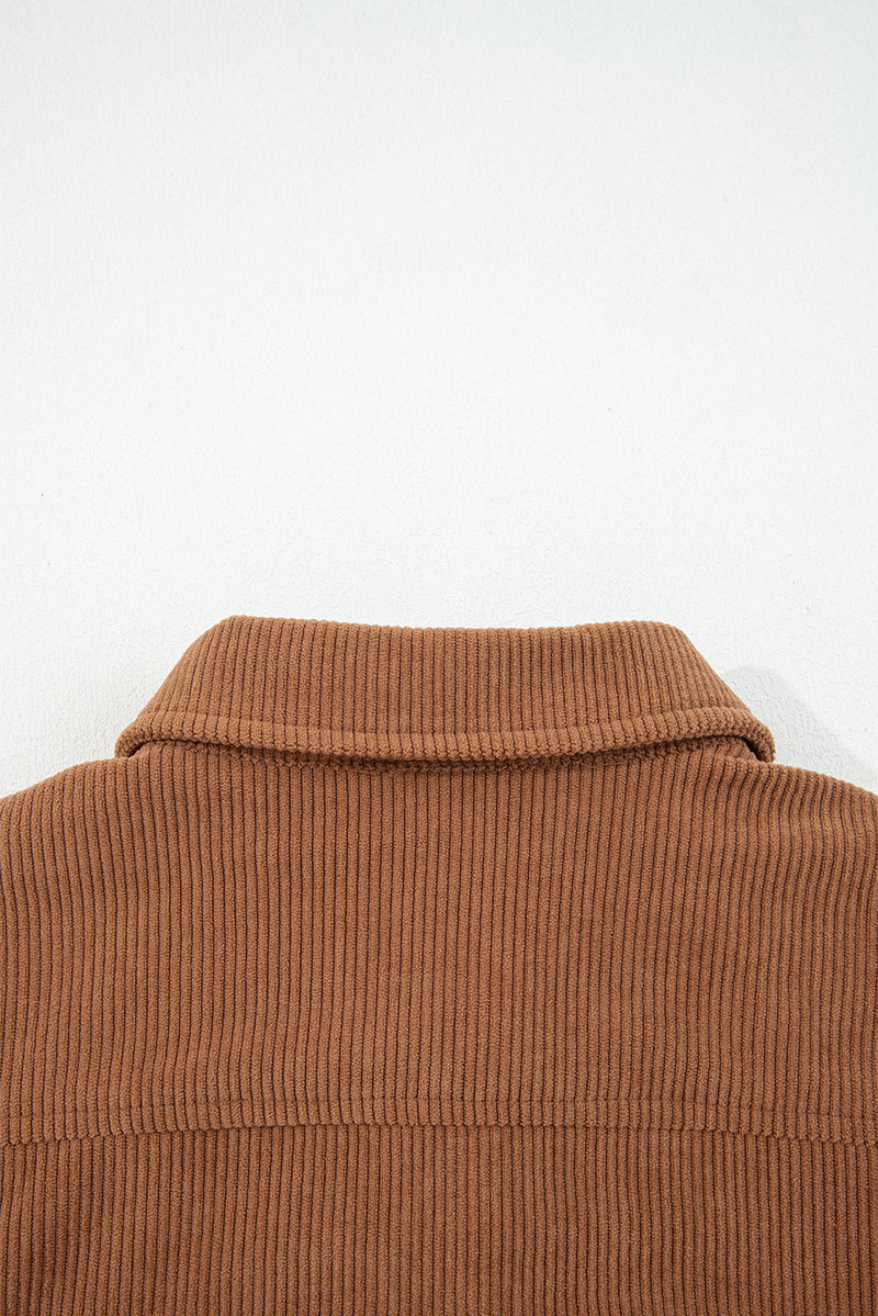 Fleece Lined Buttoned Flap Pockets Corduroy Jacket