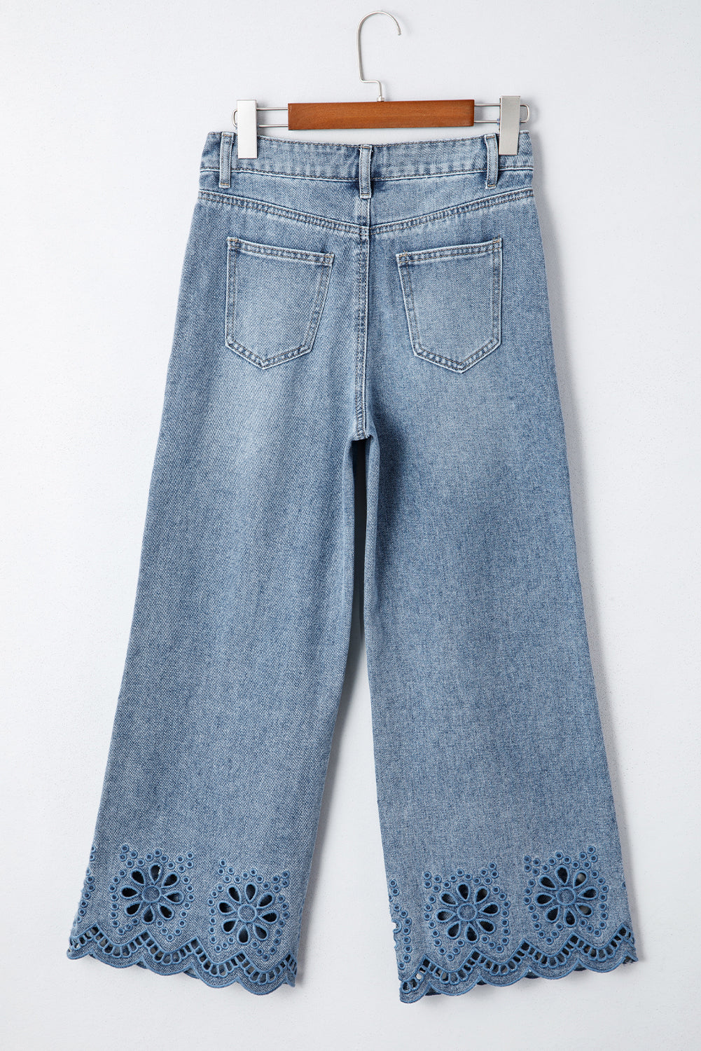 Embroidered Cropped Wide Leg High Waist Jeans