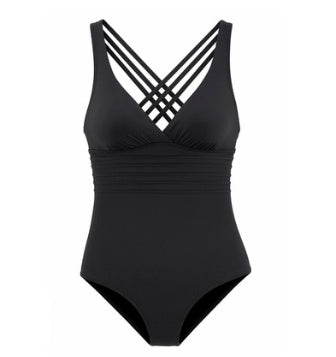 Deep V sexy backless conjoined swimsuit back cross pure pigmented swimsuit