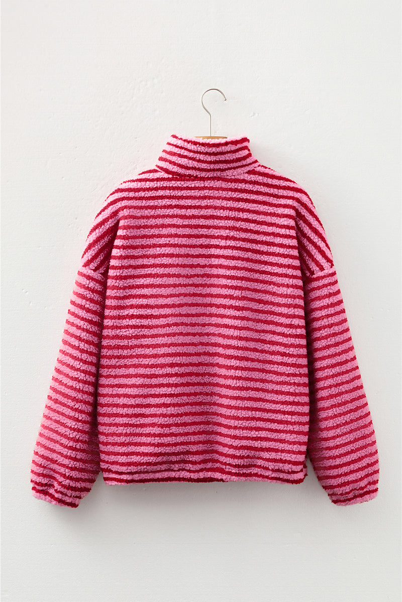 Stripe Quarter Zip Fleece Oversize Sweatshirt