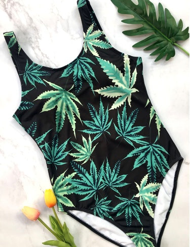 Leaf Print Bikini One Piece Swimsuit