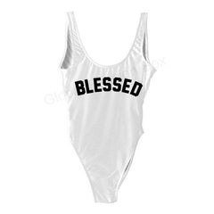 "BLESSED" Scoop Neck Graphic One-Piece Swimsuit