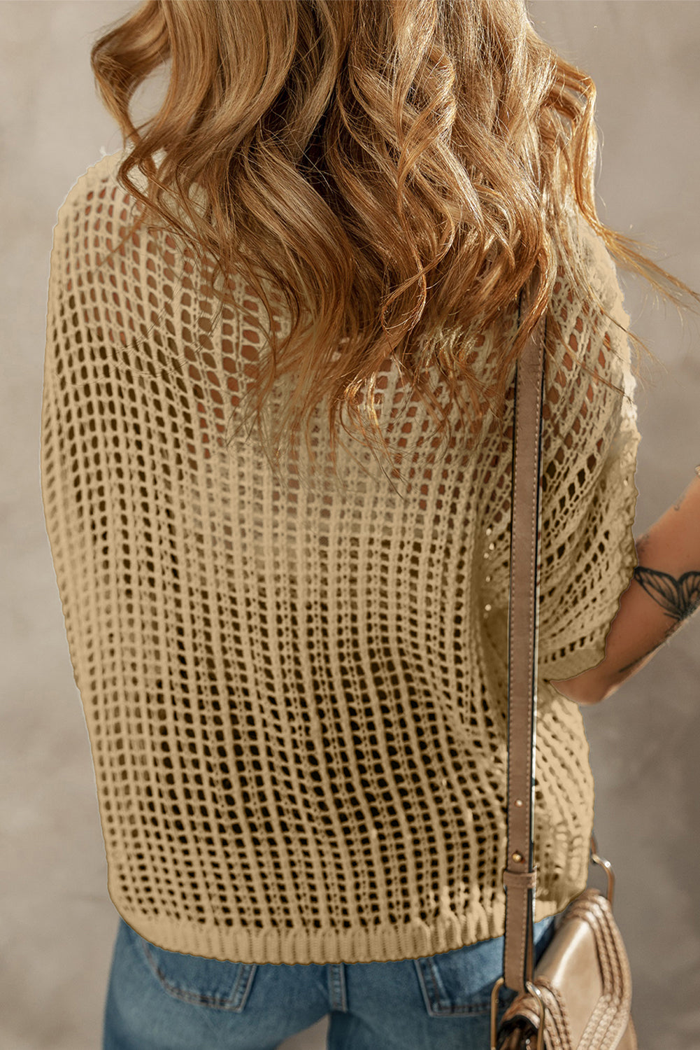 Beige Crochet Flower Hollow-out Sweater T Shirt
