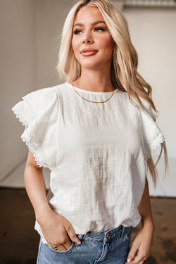 Crinkled Layered Ruffled Flutter Sleeve Blouse