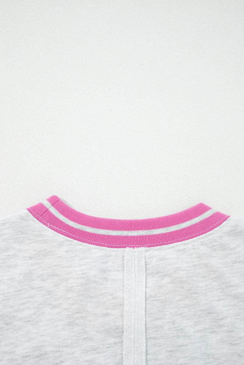 Flower Patch Contrast Trim Crew Neck Sweatshirt