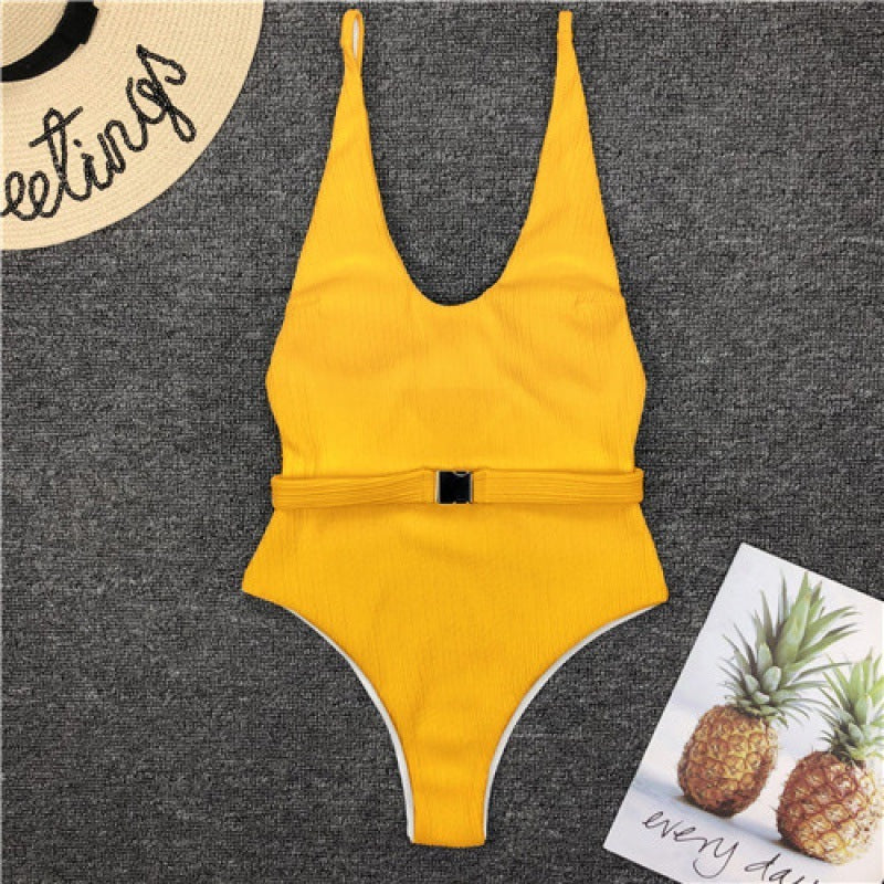 Grid and Solid Pattern White Swimsuit Women