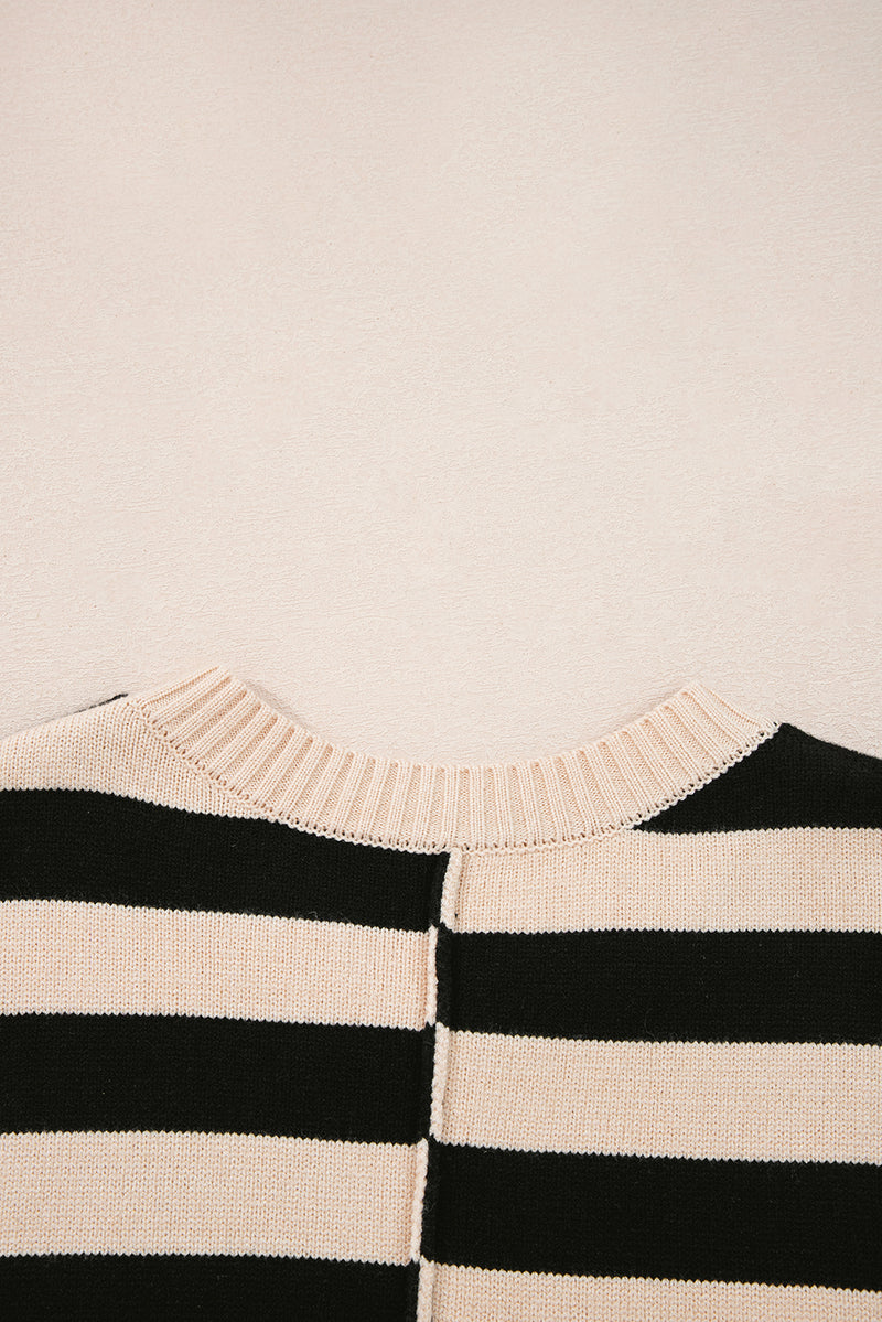 Stripe Two in One Knitted Top High Waist Splicing Hem Sweater Dress