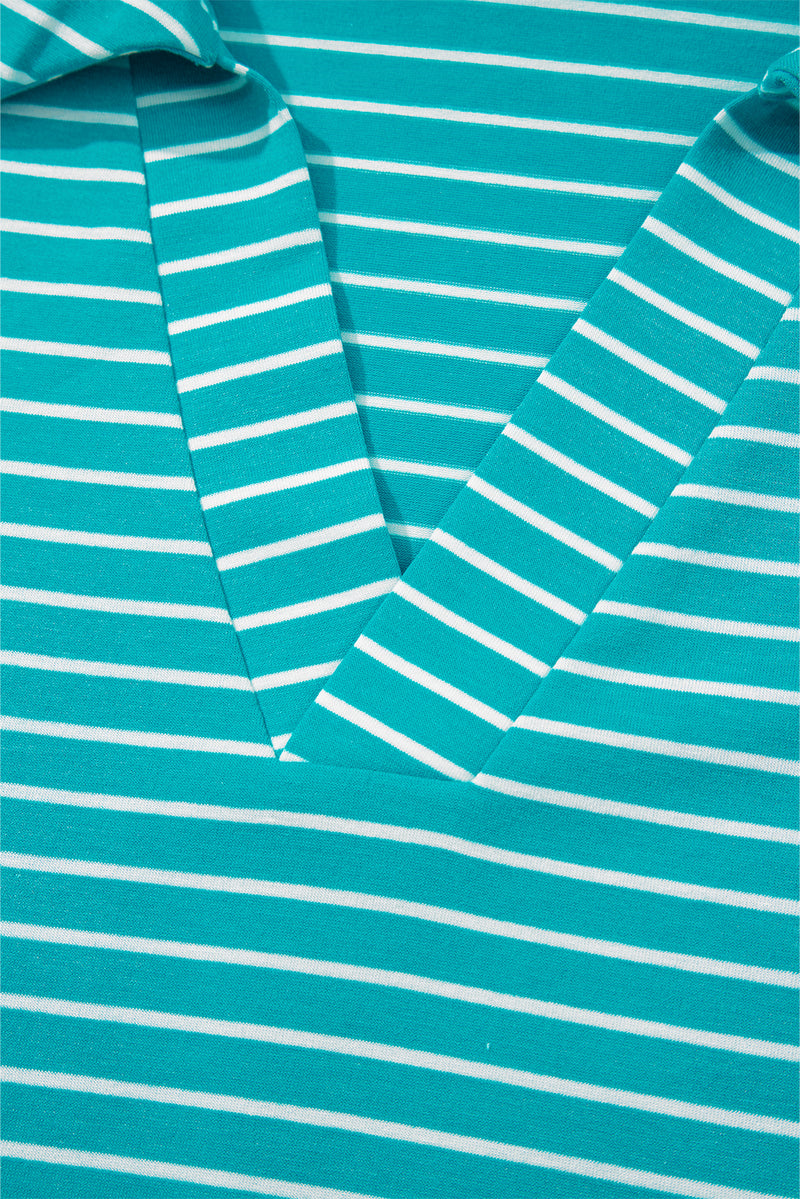 Stripe V Neck Tee and Casual Short Set