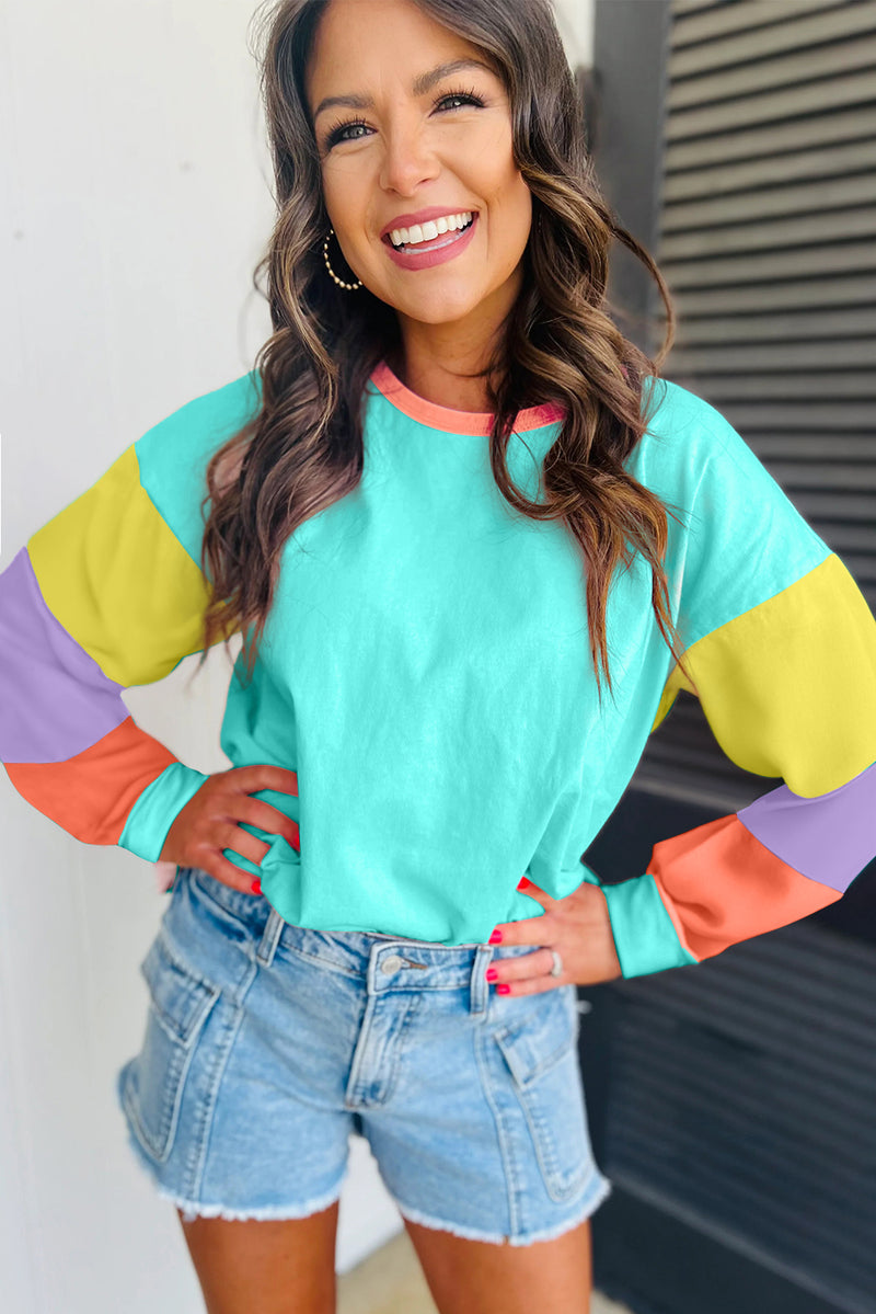 Timeless Color block Patchwork Long Sleeve Loose Top