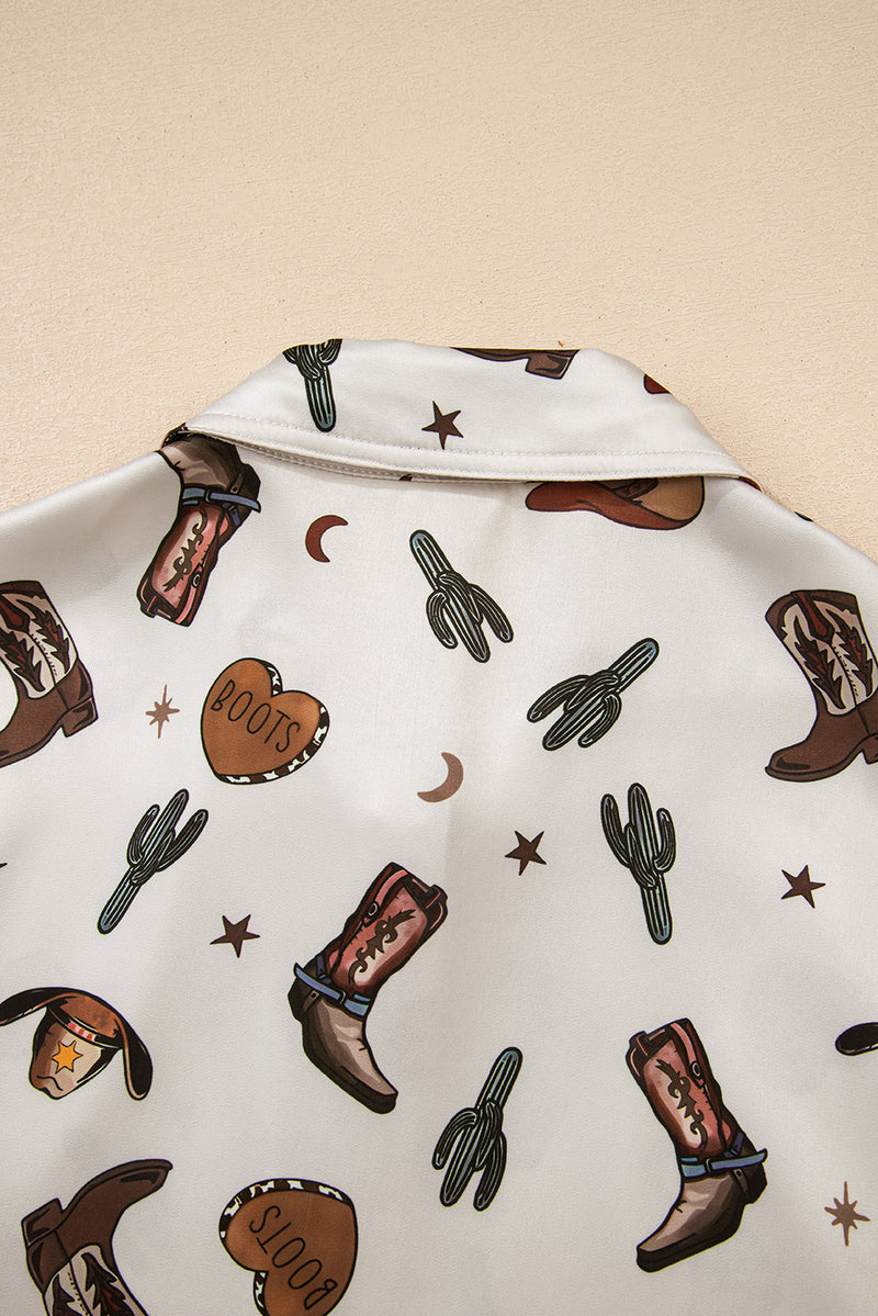 Western Fashion Print Button Up Casual Shirt
