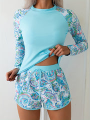 Tankini Suit Long-sleeved Sports Style Square Pants Two-piece Set