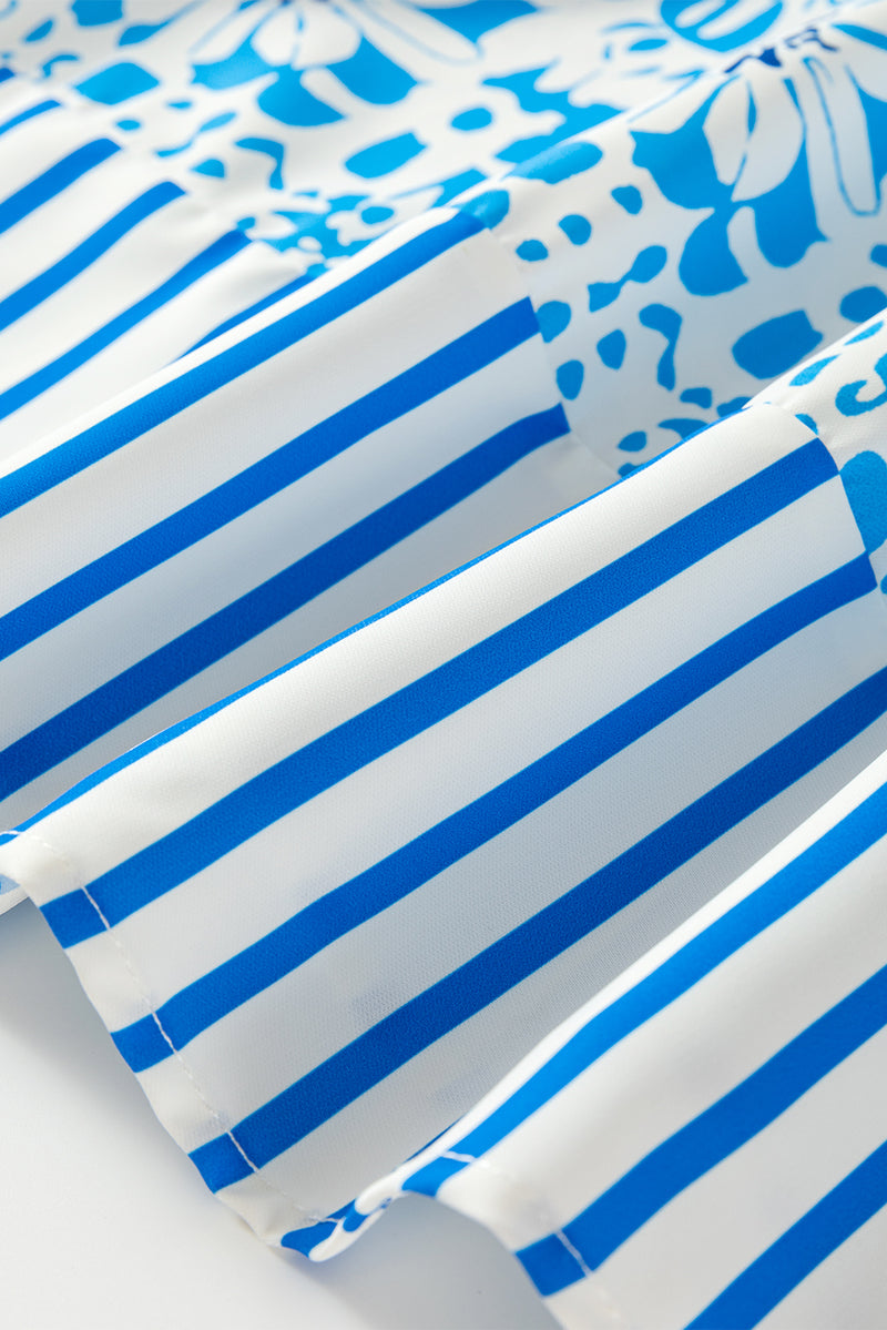 Contrast Striped Trim Floral Shift Fit Fall Dress