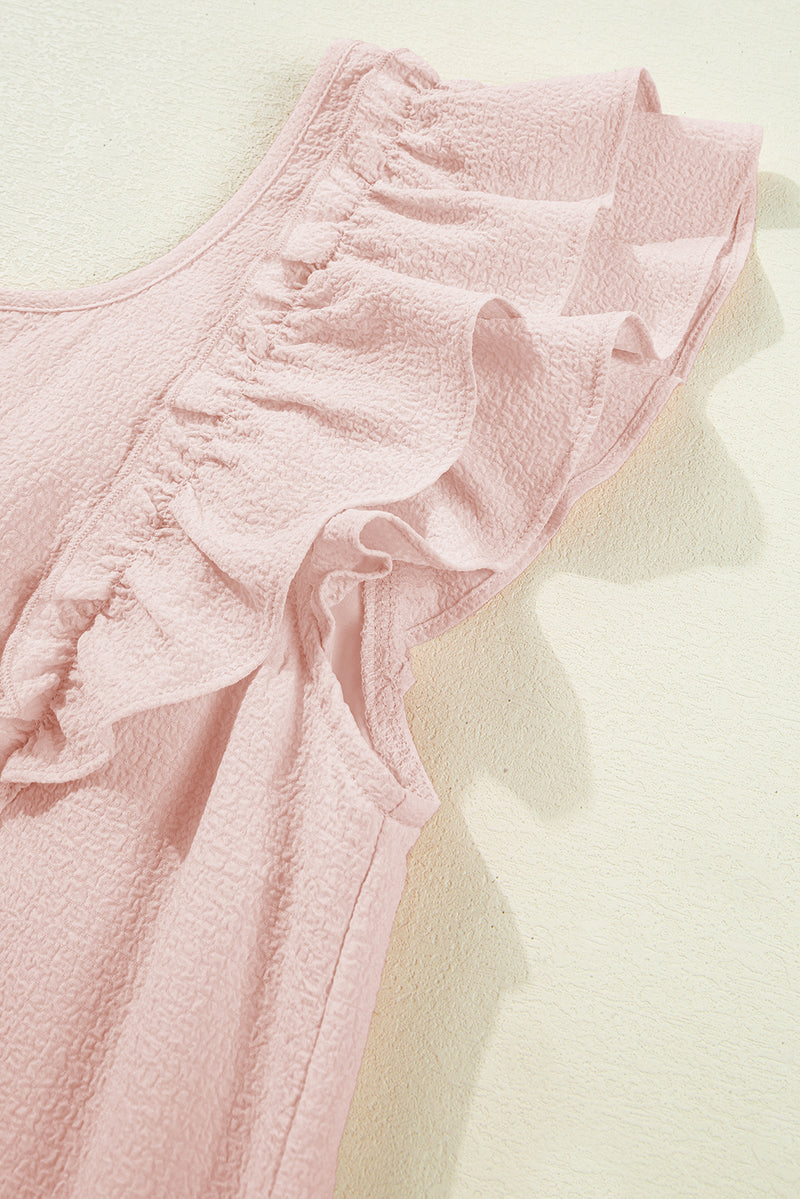 Textured Flutter Sleeve Square Neck Bow Back Mini Dress