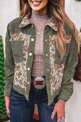 Ribbed Retro Floral Patchwork Shirt Style Jacket