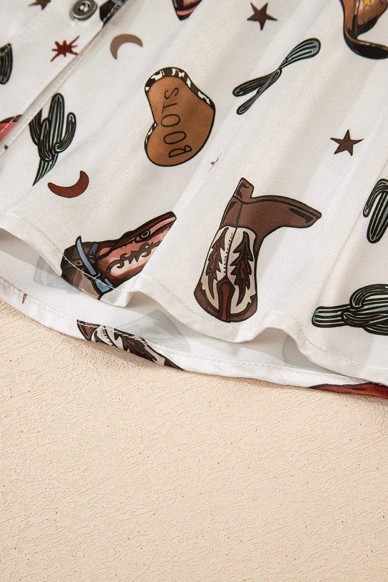 Western Fashion Print Button Up Casual Shirt