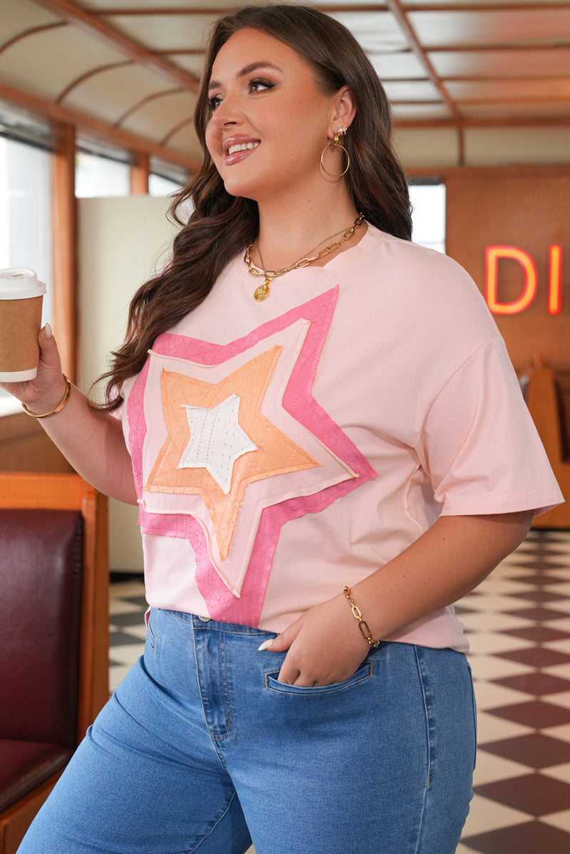 Eyelet Lace Star Applique Plus Size T Shirt