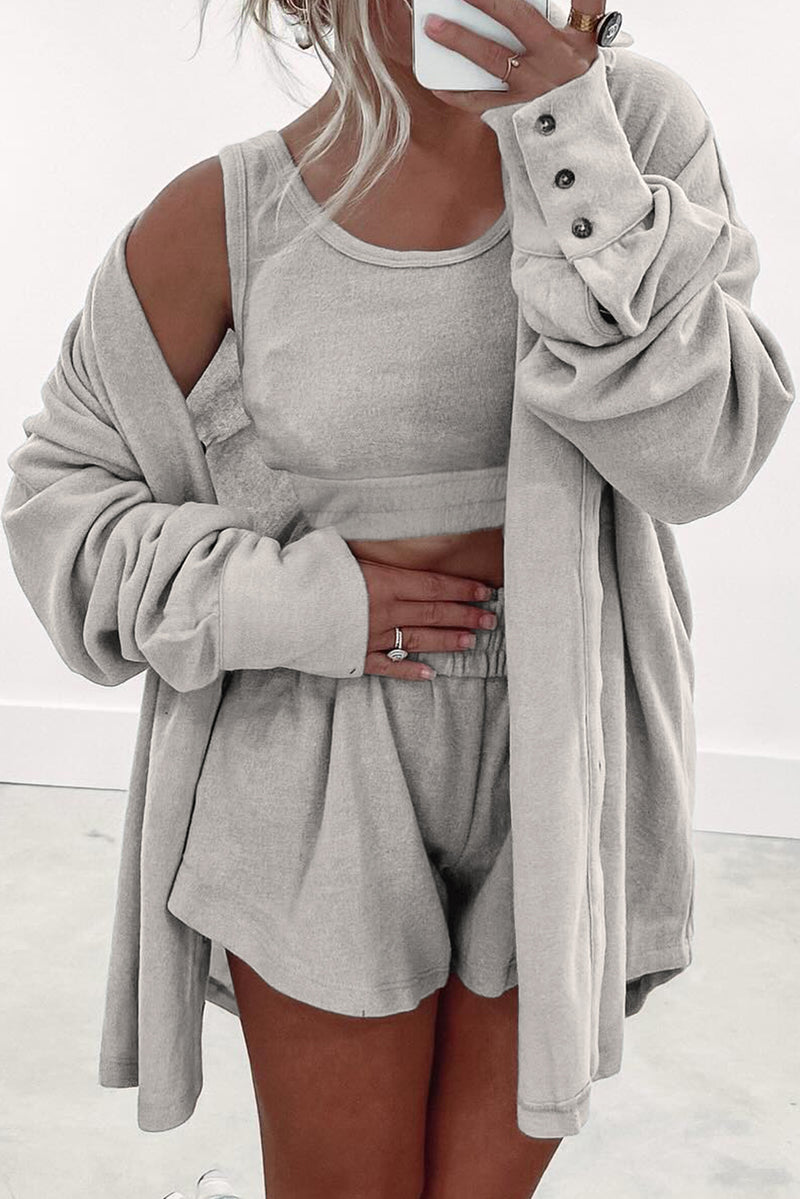 Crop Tank Top Shorts with Cardigan Lounge Set