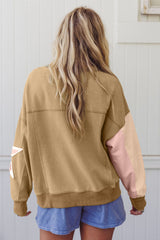 Contrast Star Patchwork Exposed Seam Uneven Hem Drop Shoulder Sweatshirt
