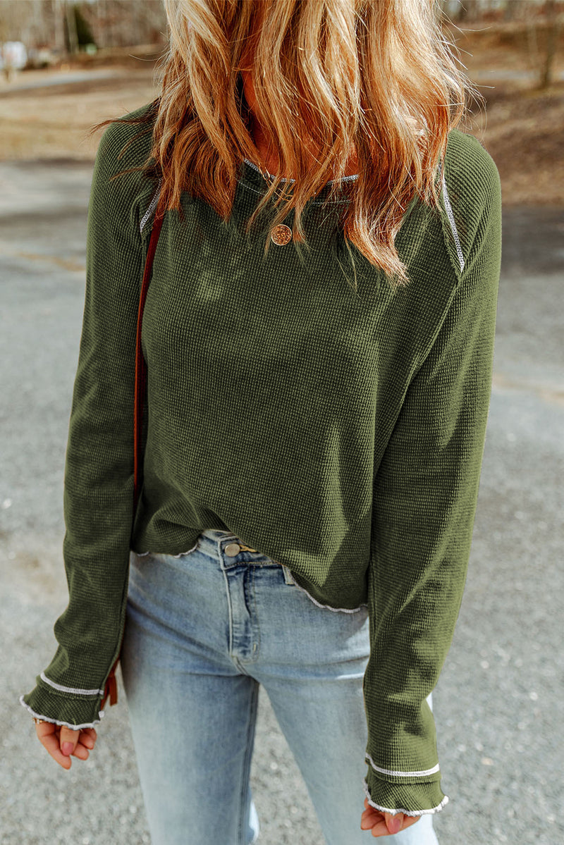Solid Textured Round Neck Long Sleeve Top
