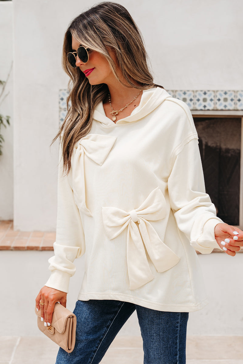 Solid Color Cute Bow Detail Loose Hoodie