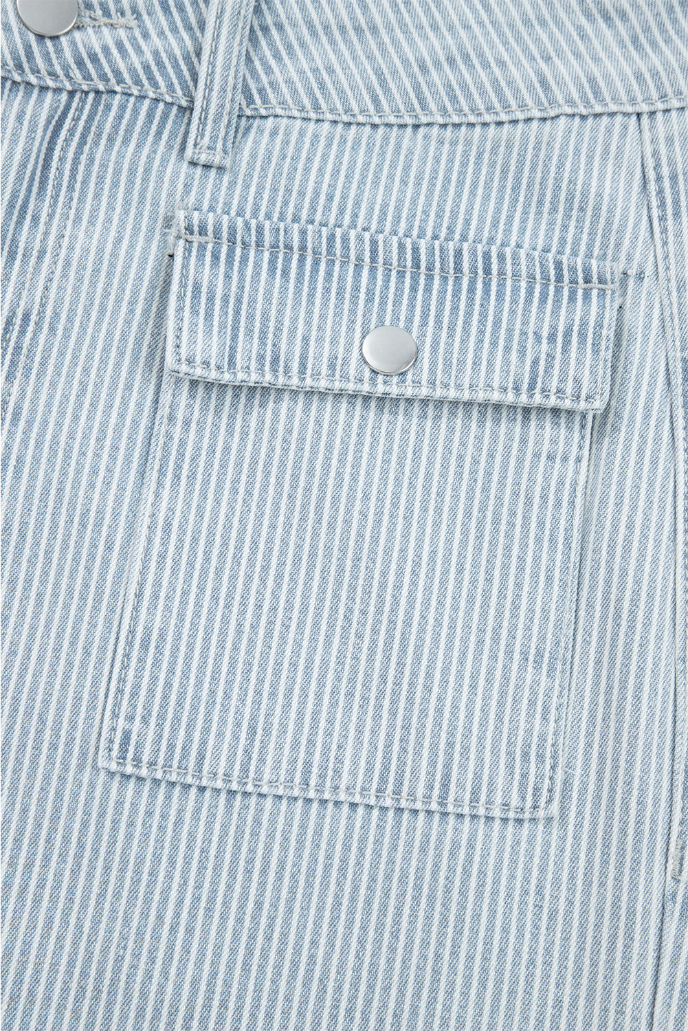 Stripe Button Flap Pocket Cuffed Hem Wide Leg Jeans