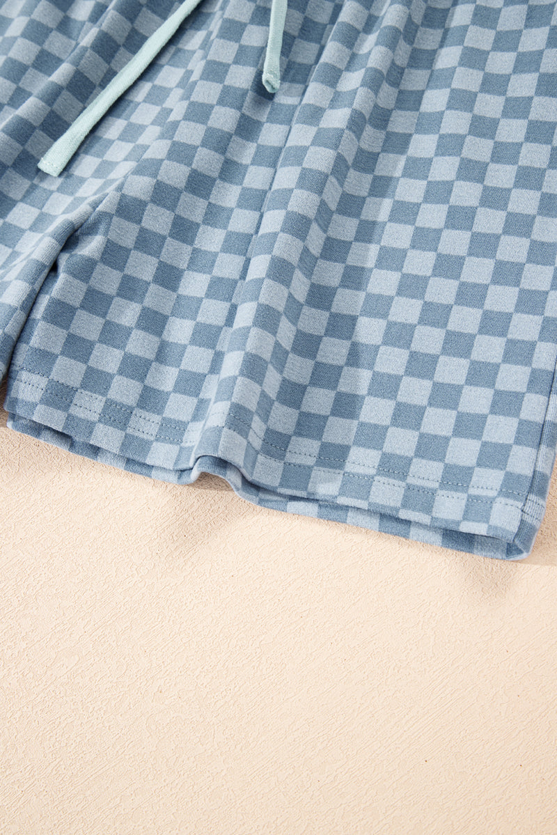 Checkerboard Long Sleeve Pullover and Shorts Set