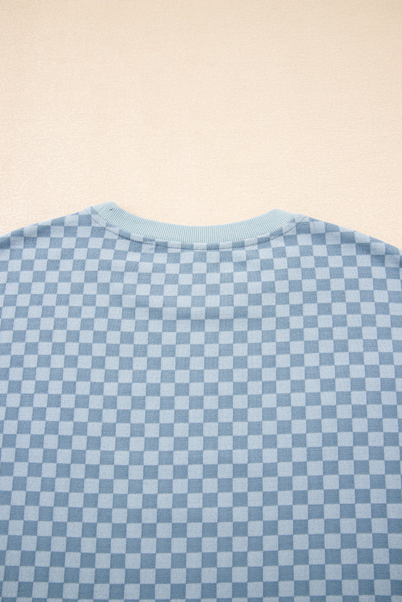 Checkerboard Long Sleeve Pullover and Shorts Set