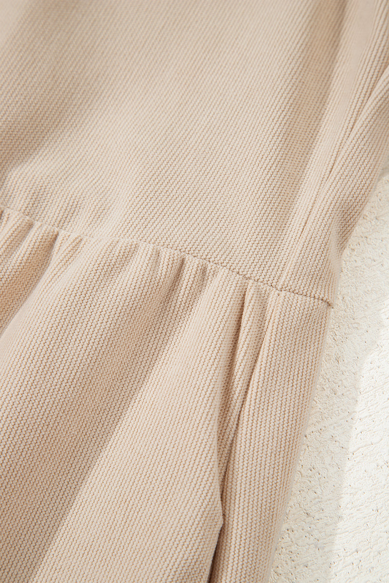Corduroy Half Button Collared Long Sleeve Mini Dress