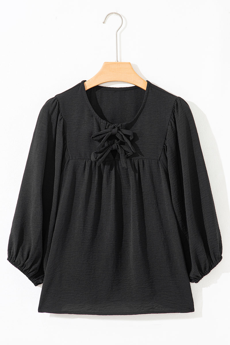 Bow Tie Neck 3/4 Sleeve Casual Blouse