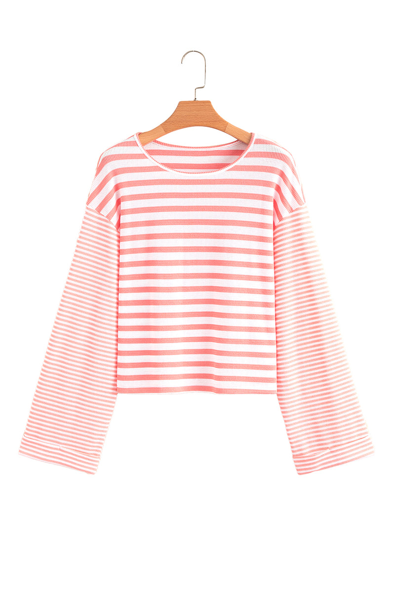 Stripe Textured Contrast Dropped Long Sleeve Top