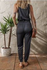 Casual Tank Style Tie Waist Pocketed Jogger Jumpsuit