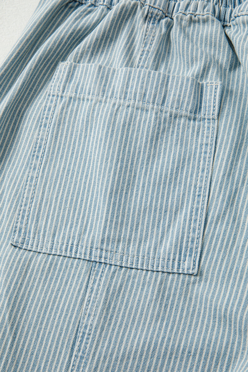 Stripe Mid Rise Drawstring Waist Jeans