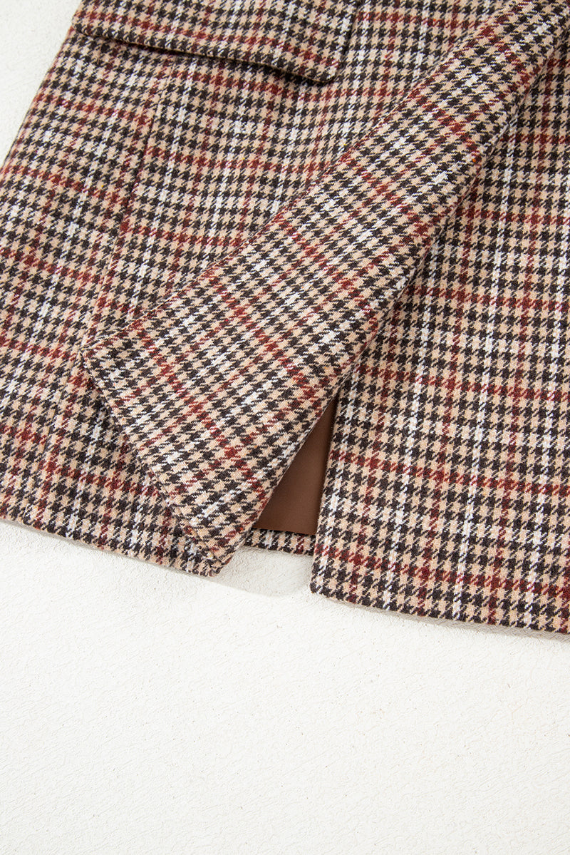 Houndstooth Lapel Collar Blazer