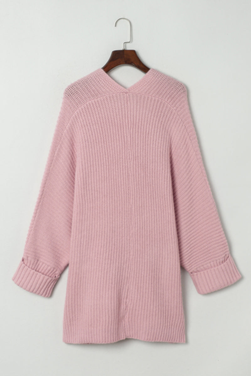 Oversized Fold Over Sleeve Open Front Cardigan