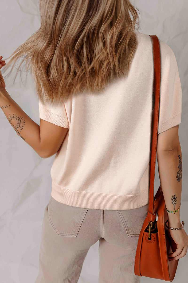 Pearl Bow Embellished Dolman Short Sleeve Sweater