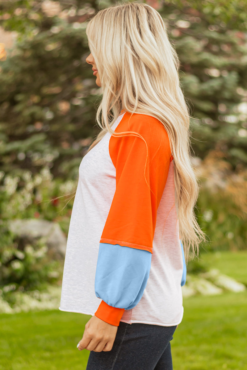Color Block Raglan Sleeve Contrast Stitching Loose Fit Top
