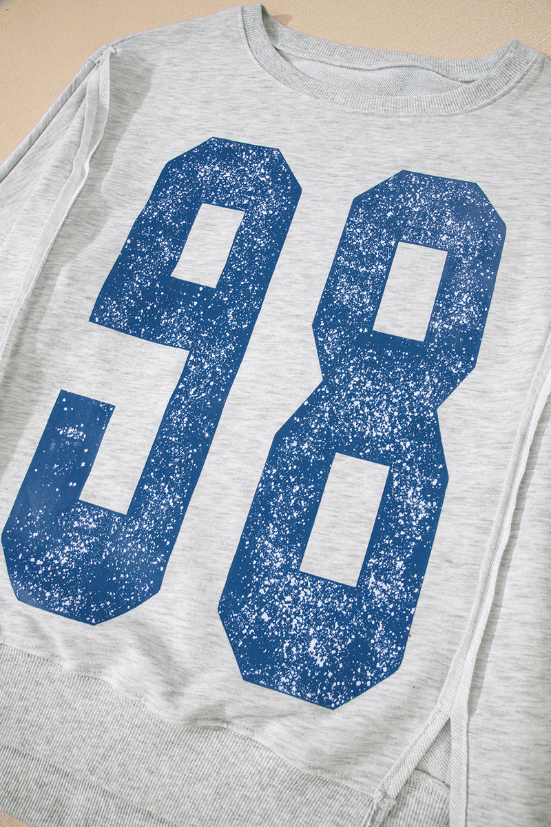 Faded Varsity Print Loose Pullover Top