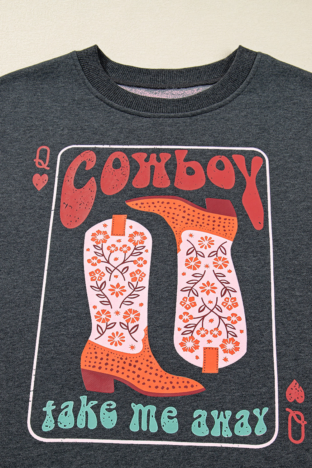Grey Cowboy Queen Card Drop Shoulder Graphic Sweatshirt