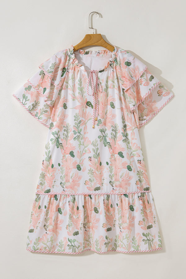 Plus Size Floral Print Striped Detail Short Summer Dress