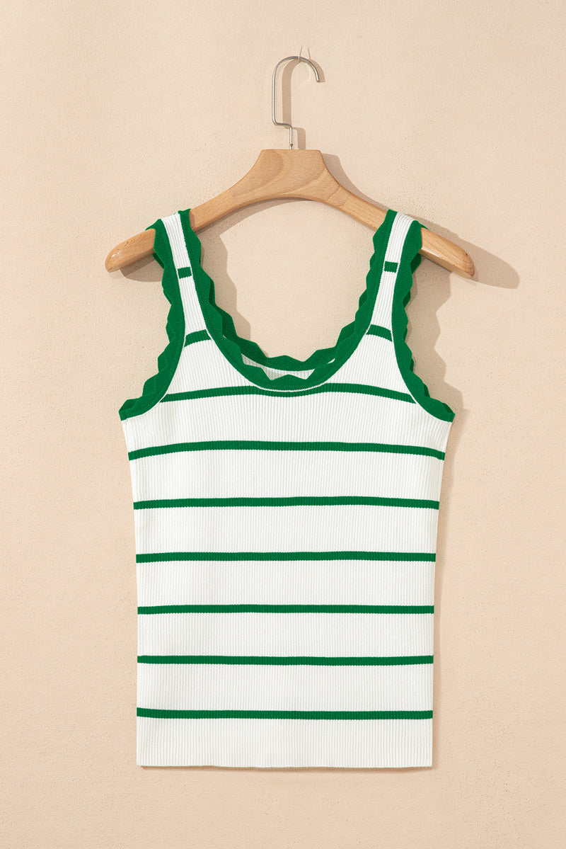 Striped Scalloped Edge U Neck Sleeveless Sweater Vest