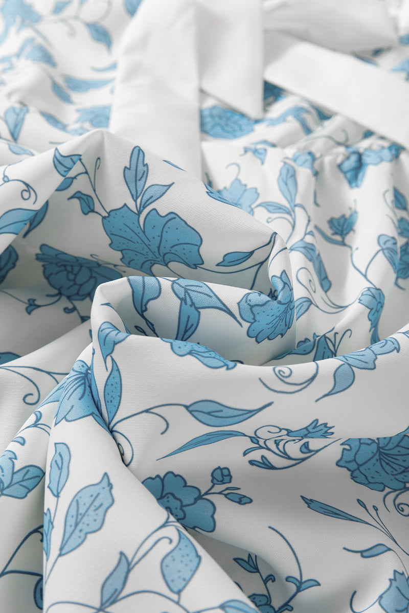 Floral Contrast Bow Puff Sleeve Mini Dress