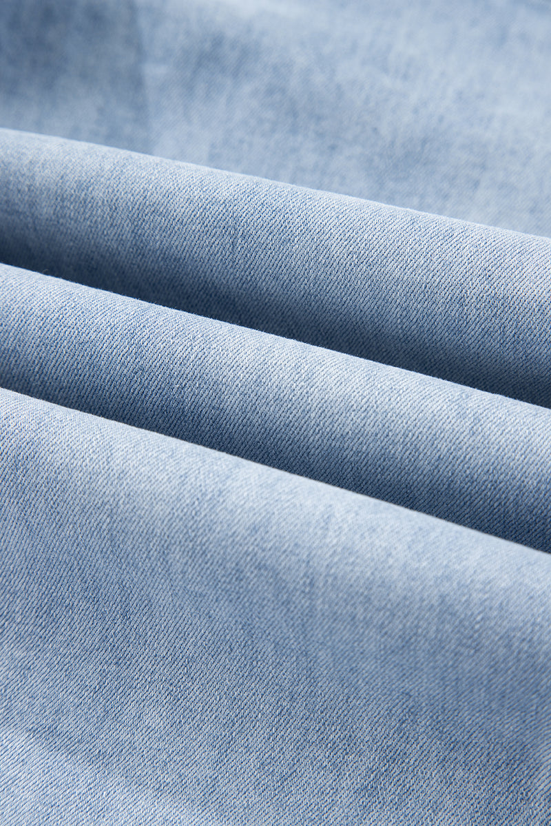 Drawstring Seam Detail Raw Hem Wide Leg Denim Pants