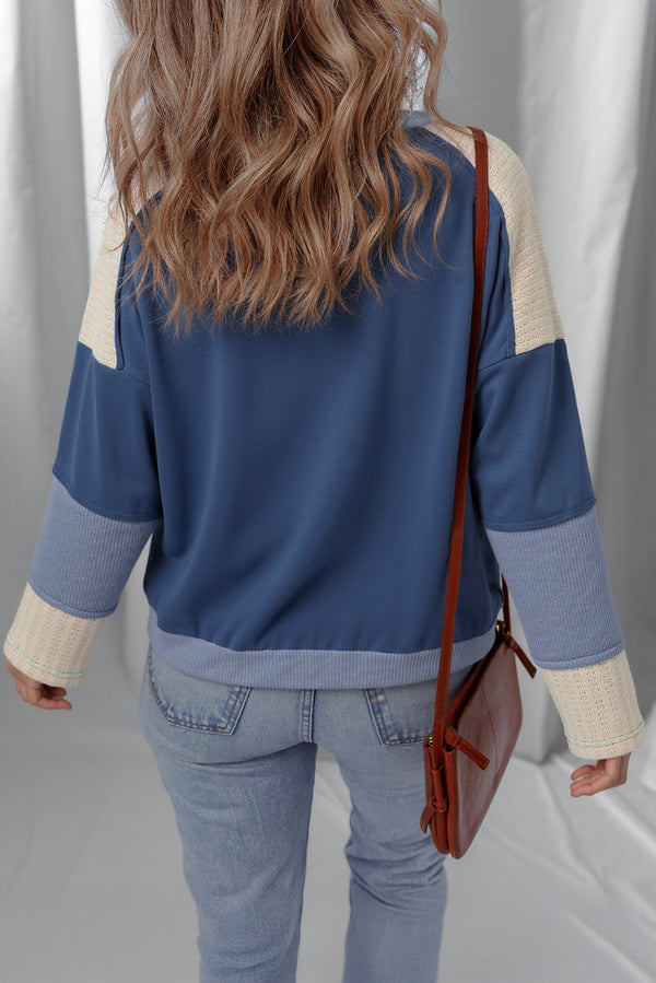 Contrast Knitted Colorblock Star Patchwork Oversize Long Sleeve Top