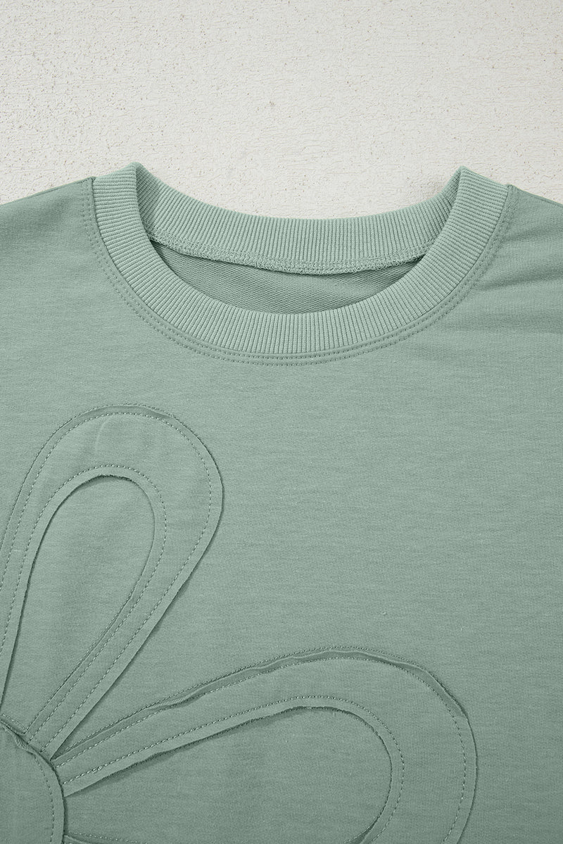 Clearly Aqua Floral Patched Half Sleeve Tunic Top