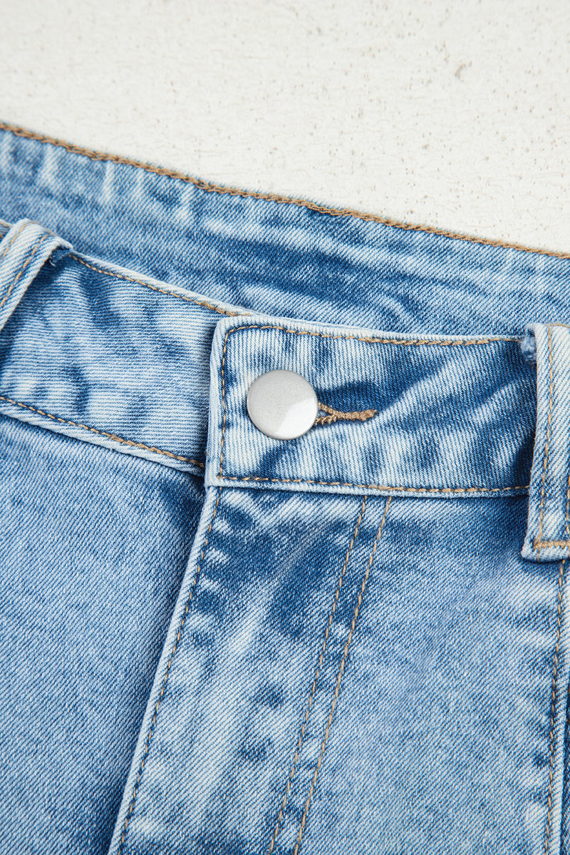 Flower Patched Light Wash Cropped High Waist Jeans