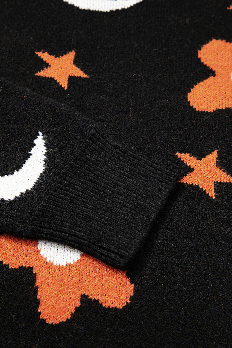 Halloween Mythical Night Pattern Drop Shoulder Sweater