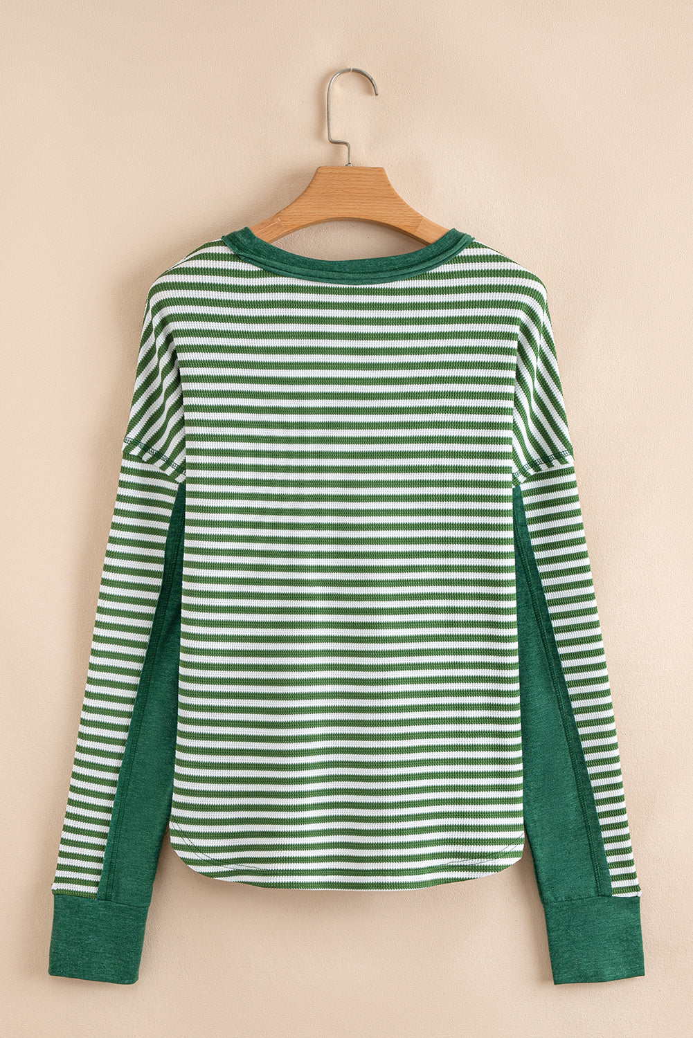 Green Stripe Exposed Seam Patchwork Plus Size Thermal Top