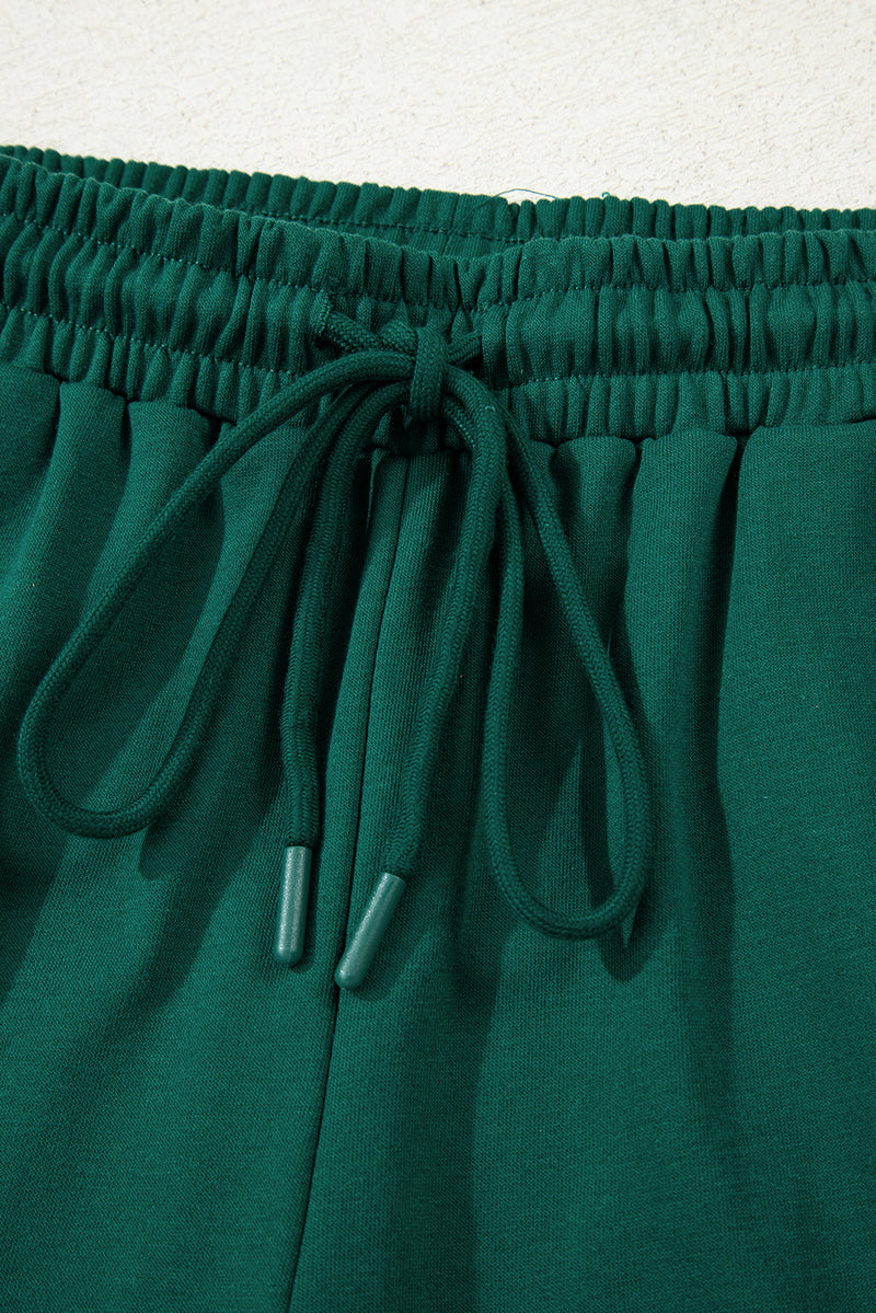 Solid Varsity Striped Sleeve Drop Shoulder Sweatshirt and Short Set