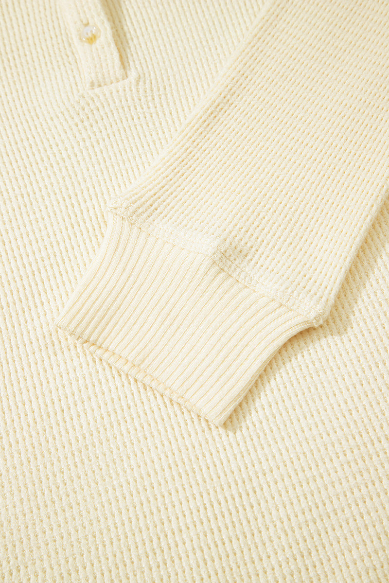 Textured Knit Half Buttons Henley Top